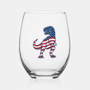 Verre À Vin Sans Pied T-Rex patriotique Drapeau américain Design de dino