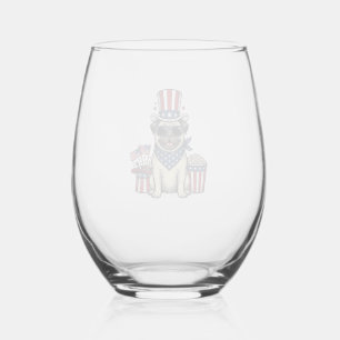Verre À Vin Sans Pied T-shirt de chien avec gravure vintage Pug patrioti