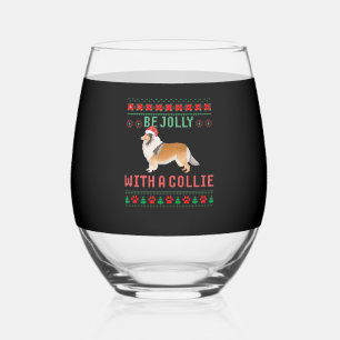 Verre À Vin Sans Pied T-shirt de Noël moche de chien Soyez joyeux avec u