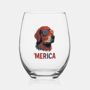 Verre À Vin Sans Pied T-Shirt Golden Retriever 4 juillet Merica