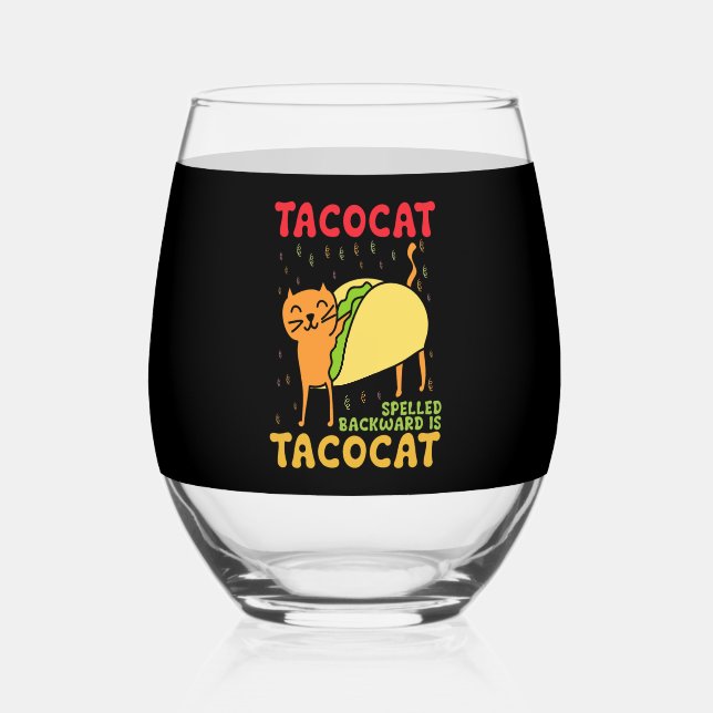 Verre À Vin Sans Pied Tacocat épelé à l'envers Tacos Chats Cinco De Mayo (Recto)