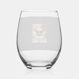 Verre À Vin Sans Pied Tchiens de Pug ambiance de plage Coucher de soleil
