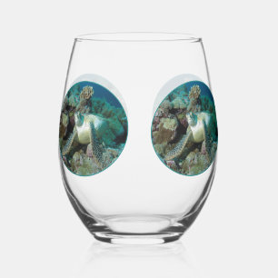 Verre À Vin Sans Pied Tortue verte de mer sur coraux - Conception photog