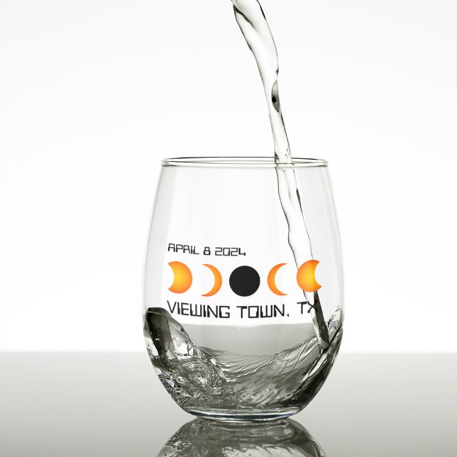 Verre À Vin Sans Pied Total Solaire Eclipse 2024 Personnalisé (Total Solar Eclipse 2024 Custom Commemorative Stemless Wine Glass)