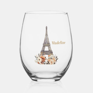 Verre À Vin Sans Pied Tour Eiffel florale personnalisée de Paris