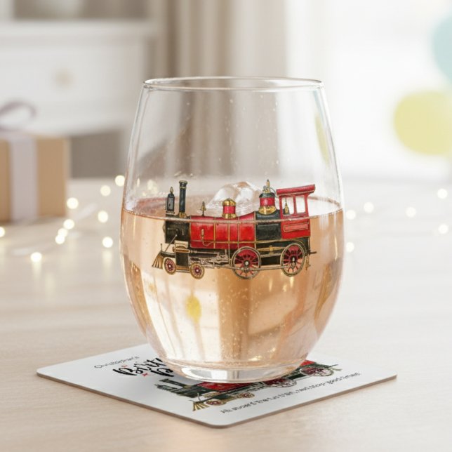 Verre À Vin Sans Pied Train rouge (Red Train Stemless Wine Glass)