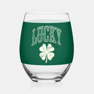 Verre À Vin Sans Pied Trèfle Chanceux de la Saint-Patrick Vintage