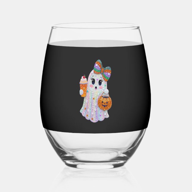 Verre À Vin Sans Pied Trendy Halloween Rhinestones Ghost (Recto)