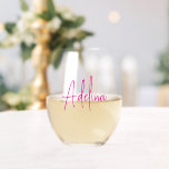 Verre À Vin Sans Pied Trendy Script Custom Name Wedding Bridesmaid Favor<br><div class="desc">Celebrate your girl's big day with these bubbly-licious besties sets, personalized with your names in trendy pink script like mini works of art. Every sip whispers "Cheers to forever friendships & happily ever afters! Perfect as bridesmaid proposals, bachelorette parties, matching wedding gifts for bride and groom, or just a unique...</div>