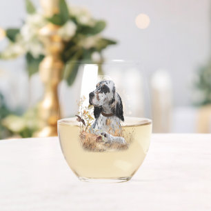 Verre À Vin Sans Pied Tri Couleur Anglais Setter Art, chasse en bois