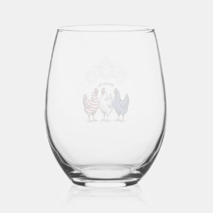 Verre À Vin Sans Pied Trio de poulets patriotiques Gravure vintage vecte