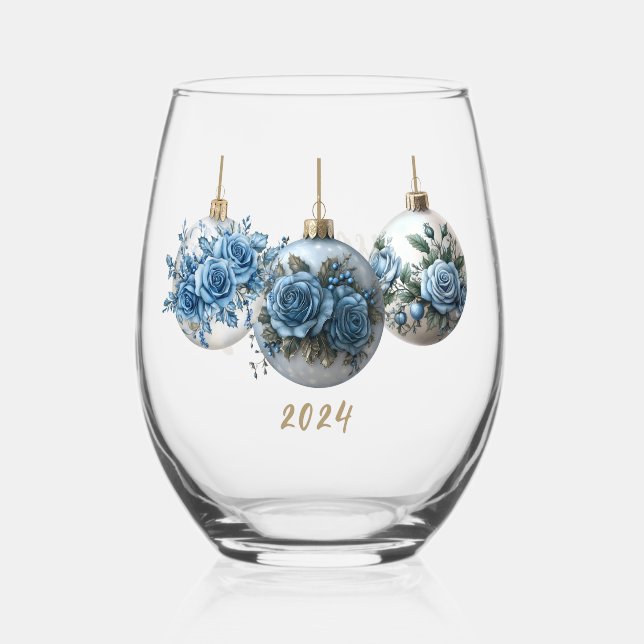 Verre À Vin Sans Pied Trio ornement Rose bleu (Recto)