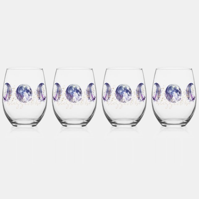 Verre À Vin Sans Pied Triple lune violet et or (Recto)