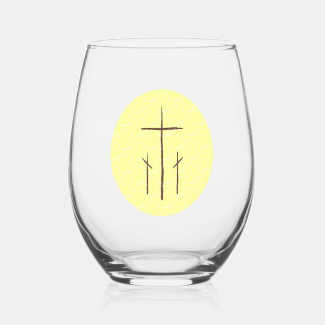 Verre À Vin Sans Pied Trois croix sur Calvaire Jaune (Recto)
