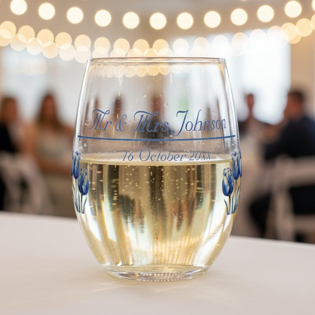 Verre À Vin Sans Pied Tulipes dans Delft Blue, personnalisé (Créateur téléchargé)
