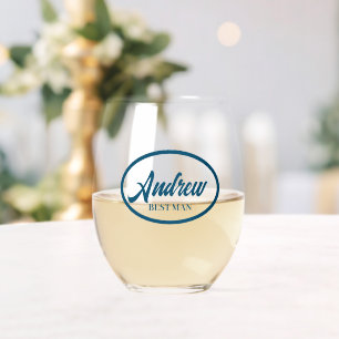 Verre À Vin Sans Pied Turquoise Bleu Stylisé Nom Mariage Best Man