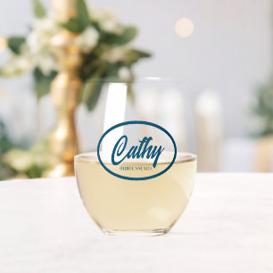 Verre À Vin Sans Pied Turquoise Blue Stylisé Nom Mariage Bridesmaid