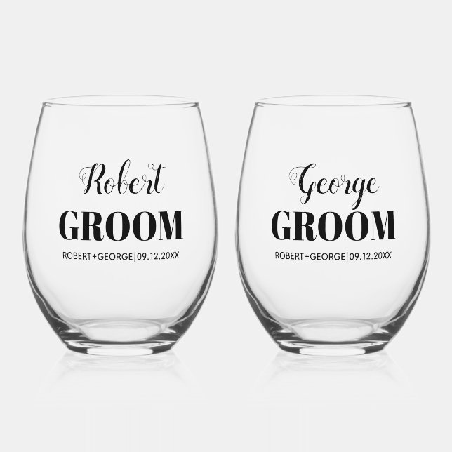 Verre À Vin Sans Pied Two grooms names black typography gay wedding (Recto)