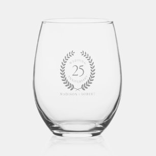 Verre À Vin Sans Pied Typographie du 25e anniversaire du Mariage Gray pe