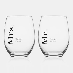 Verre À Vin Sans Pied Typographie minimaliste moderne Mme & M. Mariage