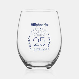 Verre À Vin Sans Pied Typographie personnalisée Bleu pour les 25 ans de