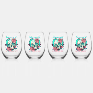 Verre À Vin Sans Pied Un autre jour Valentines crâne cardiaque