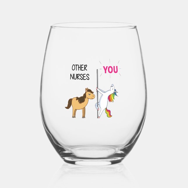 Verre À Vin Sans Pied Un Cadeau Unicorne Pour Infirmière (Recto)