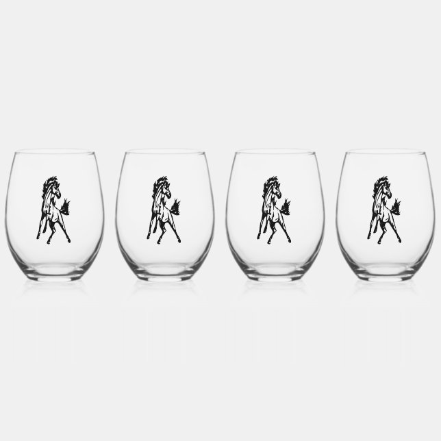 Verre À Vin Sans Pied Un cheval sautant fringant (Recto)