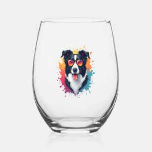 Verre À Vin Sans Pied Un chien mignon Border Collie [RB#10009] 