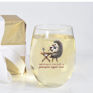 Verre À Vin Sans Pied Unique Mignonne Cute Porcupine Bowtie Vin Lover