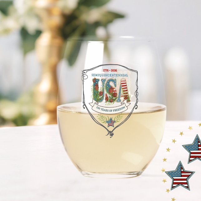 Verre À Vin Sans Pied US 250 Years of Freedom Botanical Patriotic (US 250 Years of Freedom Botanical Patriotic Stemless Wine Glass)