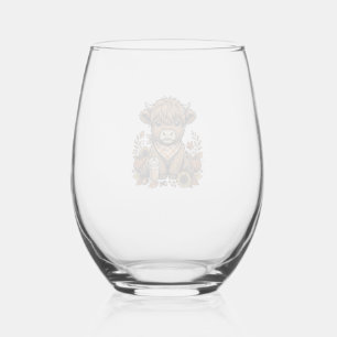 Verre À Vin Sans Pied Vache des Highlands d'automne Art de ferme vintage