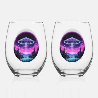 Verre À Vin Sans Pied Vaisseau Spatial Extraterrestre Rétro Futuriste