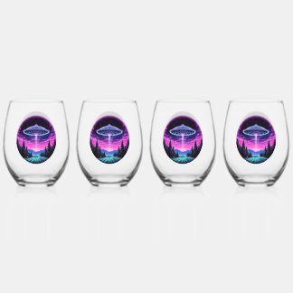 Verre À Vin Sans Pied Vaisseau Spatial Extraterrestre Rétro Futuriste