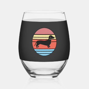 Verre À Vin Sans Pied Vecteur de coucher de soleil rétro teckel