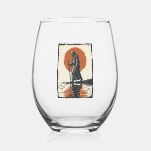 Verre À Vin Sans Pied Vecteur de réflexion de silhouette de marche au co