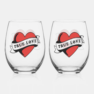 Verre À Vin Sans Pied Véritable amour Tatouage Coeur Design romantique