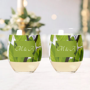 Verre À Vin Sans Pied Verre vert Feuille Mariage sans pierre