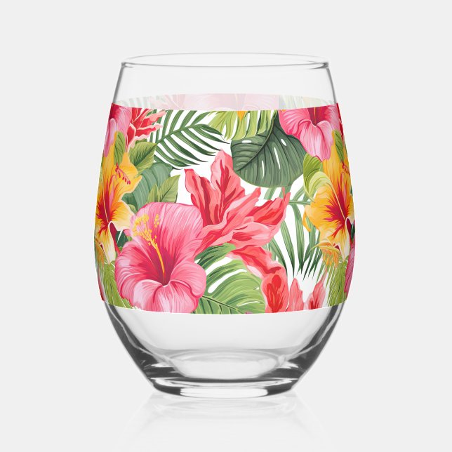 Verre À Vin Sans Pied Verrerie de fleurs tropicales (Recto)
