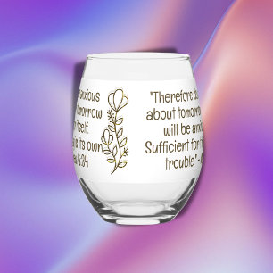Verre À Vin Sans Pied Verse biblique Simple Botanique Brown et blanc