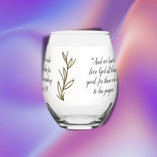 Verre À Vin Sans Pied Verse biblique Simple Botanique Brown et blanc