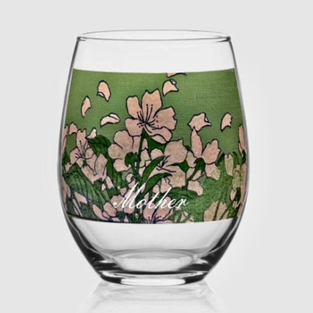 Verre À Vin Sans Pied Vert fleur rose (Créateur téléchargé)