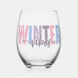 Verre À Vin Sans Pied Vibes d'hiver - Typographie Pastel Soft