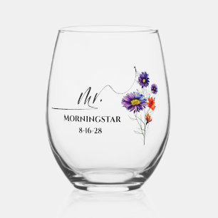 Verre À Vin Sans Pied Vibrant violet orange Fleurs sauvages M.