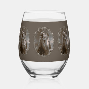 Verre À Vin Sans Pied Vierge vintage et enfant avec cadre argenté