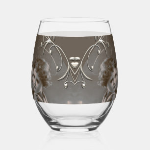 Verre À Vin Sans Pied Vierge vintage et enfant avec cadre argenté