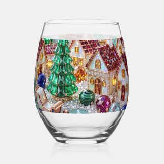 Verre À Vin Sans Pied Village de Noël Bijou Maisons Rubis et Arbre Emera