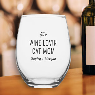 Verre À Vin Sans Pied Vin drôle Aimer Chat Maman Noms personnalisés