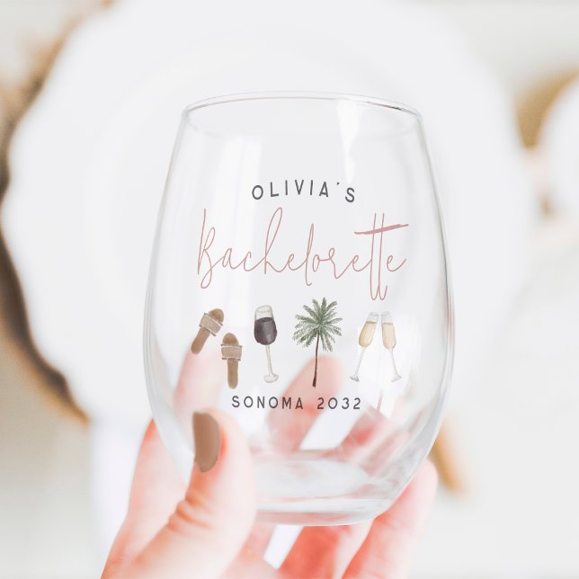 Verre À Vin Sans Pied Vin Pays Personnalisé Bachelorette Party (Créateur téléchargé)