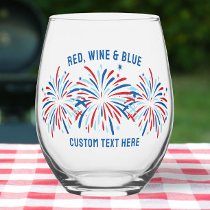 Verre À Vin Sans Pied Vin rouge et feu d'artifice bleu 4 juillet personn